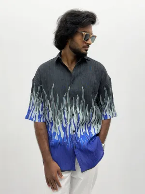 Black Blue Oversized Printed Half Sleeve Shirt