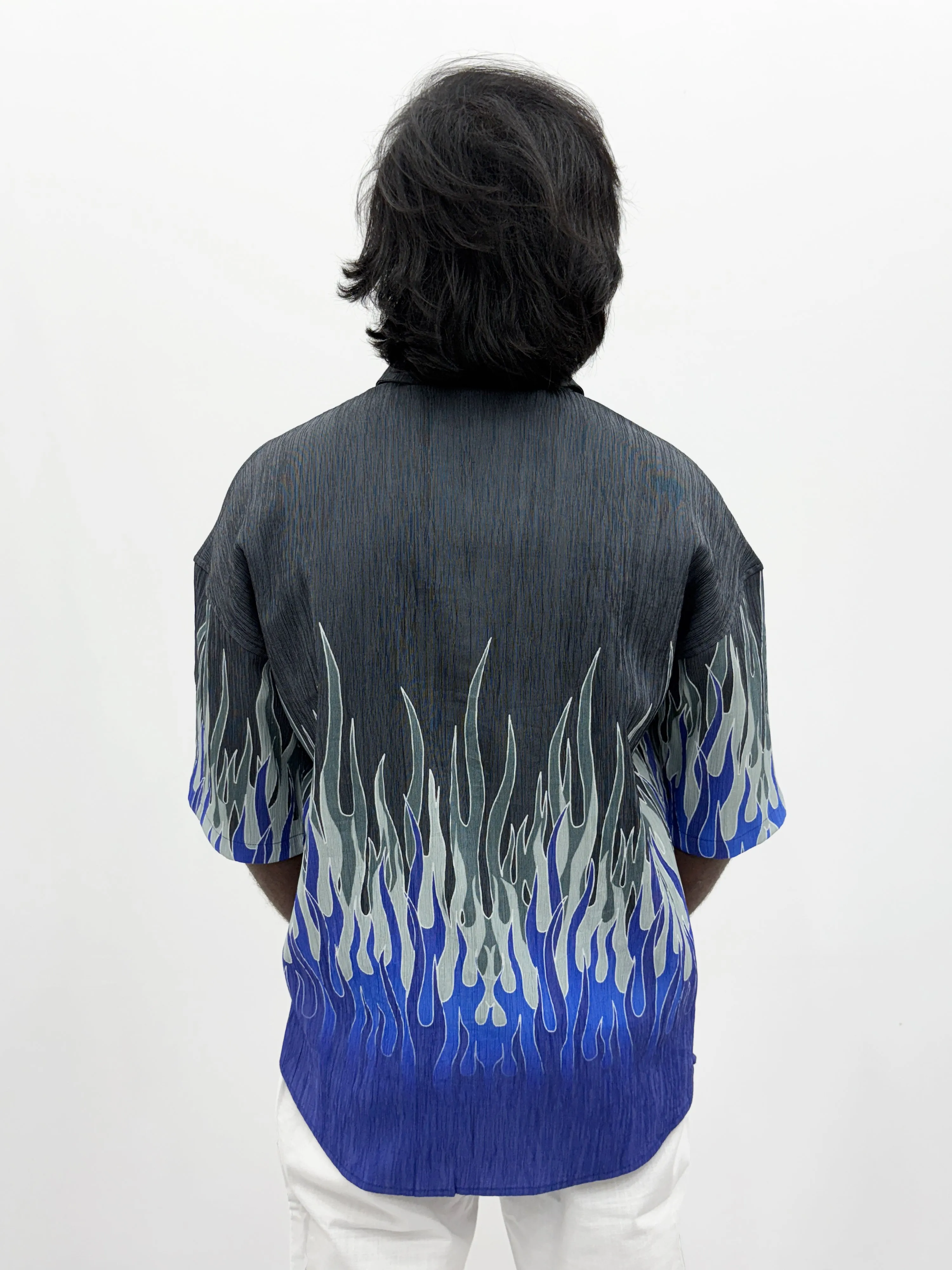 Black Blue Oversized Printed Half Sleeve Shirt