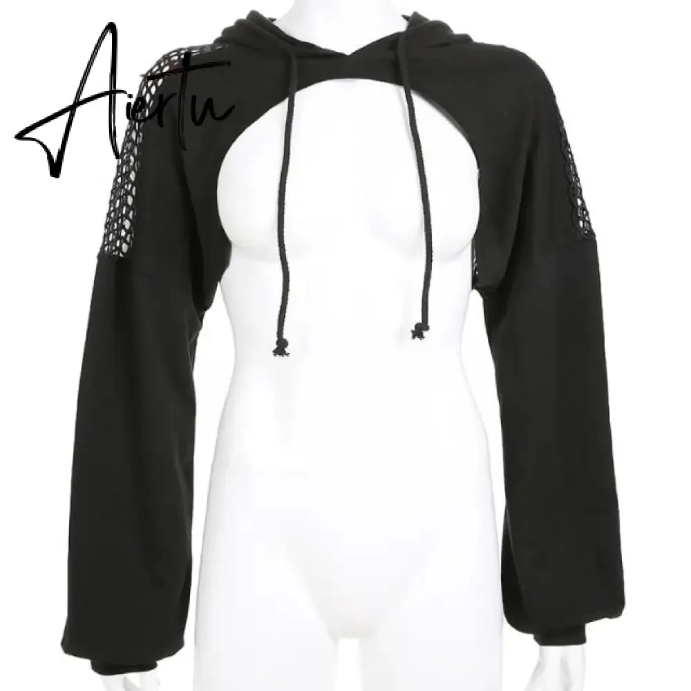 Black Crop Top Sweatshirt Long Sleeve Women Hoodies Hooded Streetwear Harajuku Hoodie Kpop Hoody