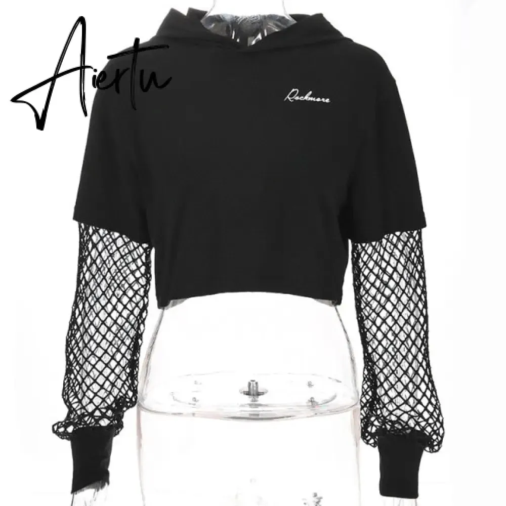 Black Crop Top Sweatshirt Long Sleeve Women Hoodies Hooded Streetwear Harajuku Hoodie Kpop Hoody