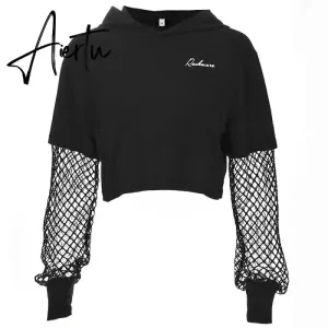 Black Crop Top Sweatshirt Long Sleeve Women Hoodies Hooded Streetwear Harajuku Hoodie Kpop Hoody