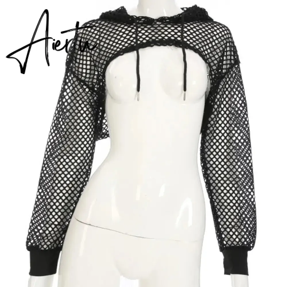 Black Crop Top Sweatshirt Long Sleeve Women Hoodies Hooded Streetwear Harajuku Hoodie Kpop Hoody