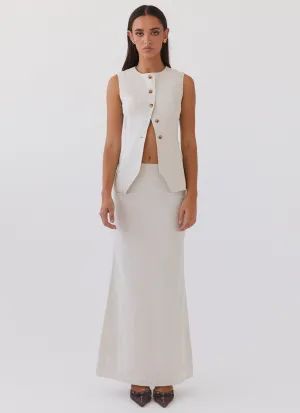 Born For Bordeaux Linen Midi Skirt - Oatmeal