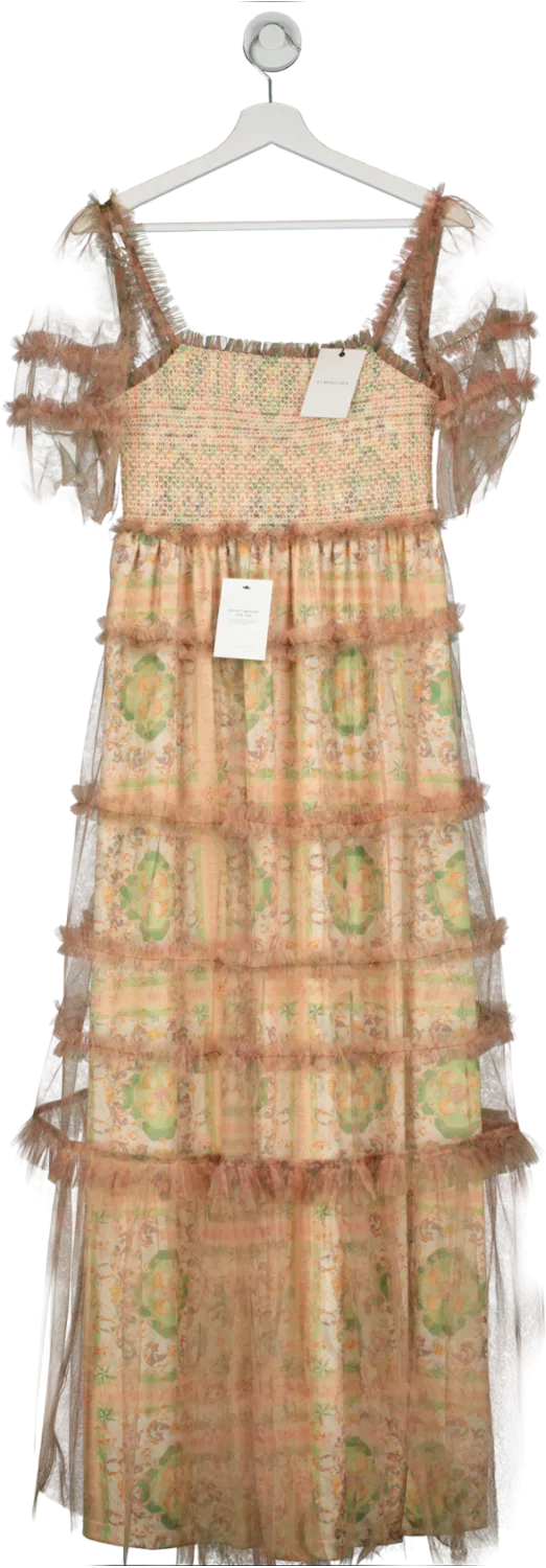 BY MALINA Pink Printed Chiffon Emie Maxi Dress UK S