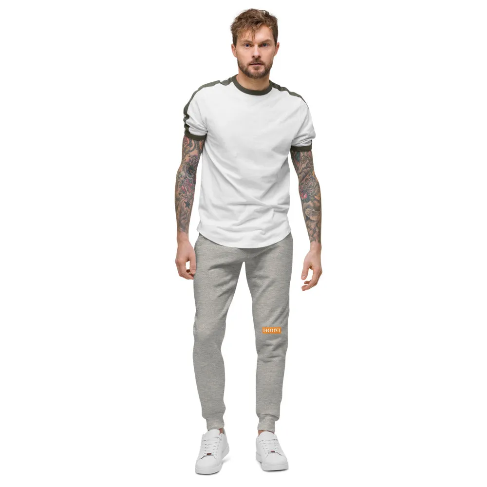Capital H's Unisex Fleece Sweatpants (White Hoovi Print) Orange & Black Logo