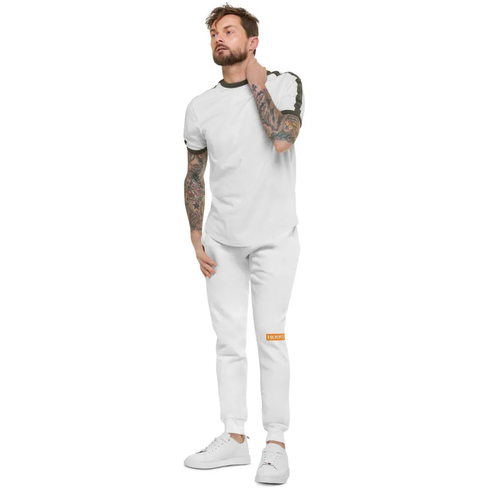Capital H's Unisex Fleece Sweatpants (White Hoovi Print) Orange & Black Logo