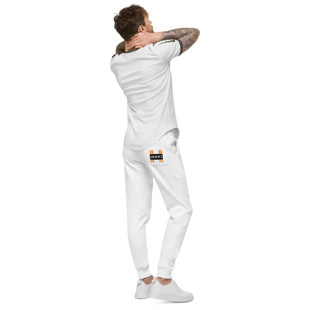 Capital H's Unisex Fleece Sweatpants (White Hoovi Print) Orange & Black Logo