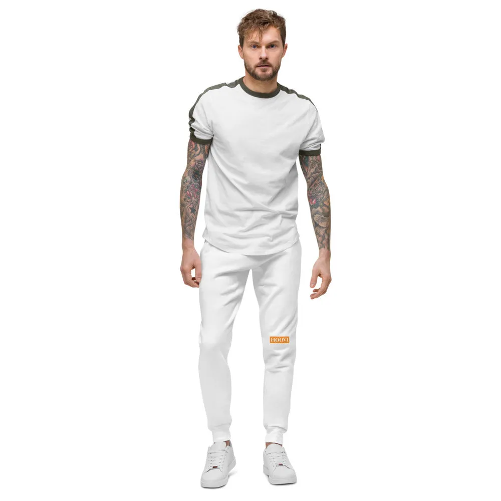 Capital H's Unisex Fleece Sweatpants (White Hoovi Print) Orange & Black Logo