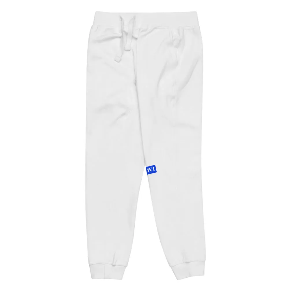 Capital H's Unisex Fleece Sweatpants (White Hoovi Print) Royal Blue Logo
