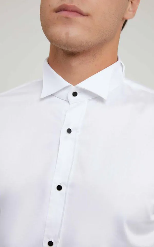 Ds Damat Ceremony Shirt Slim Fit White With Black Button