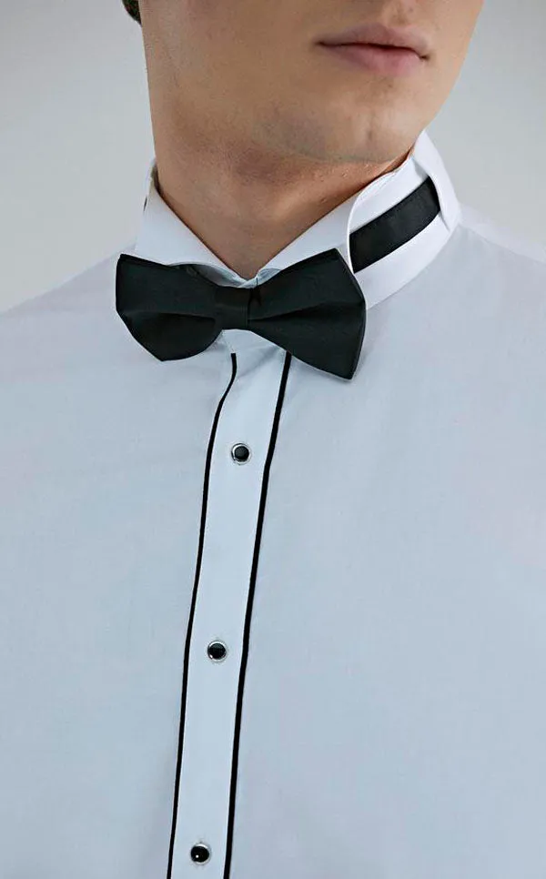 Ds Damat Ceremony Shirt Slim Fit White  With Black Stripe
