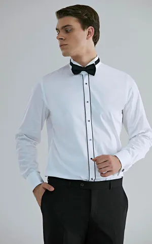 Ds Damat Ceremony Shirt Slim Fit White  With Black Stripe