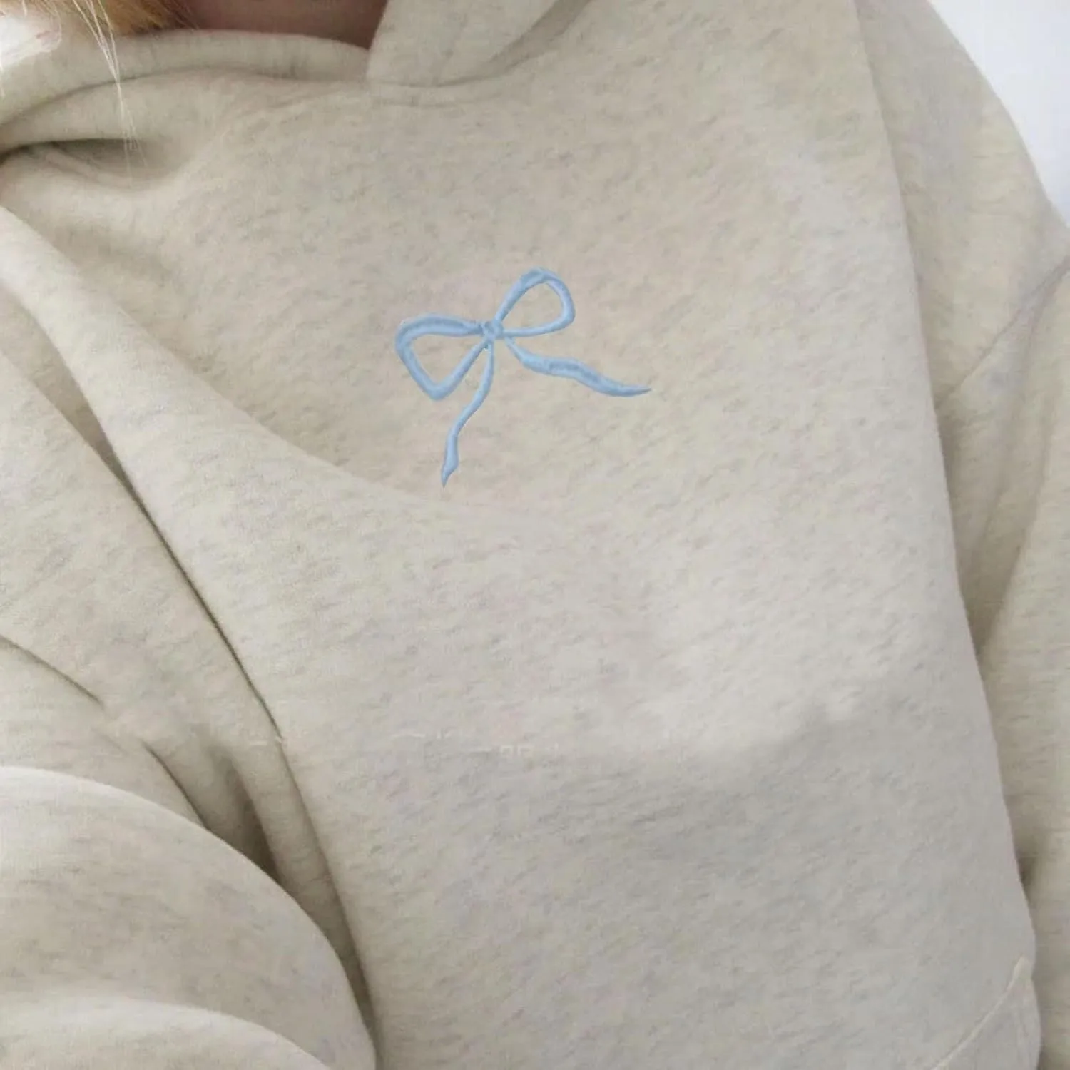 Embroidery Hoodies Women Cute Bowknot Graphic Preppy Pullover for Teen Girl Oversized Long Sleeve Hood Sweatshirt
