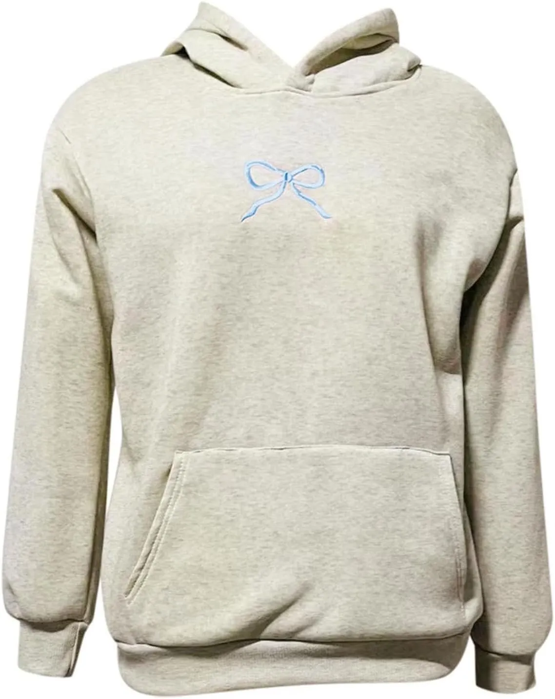 Embroidery Hoodies Women Cute Bowknot Graphic Preppy Pullover for Teen Girl Oversized Long Sleeve Hood Sweatshirt