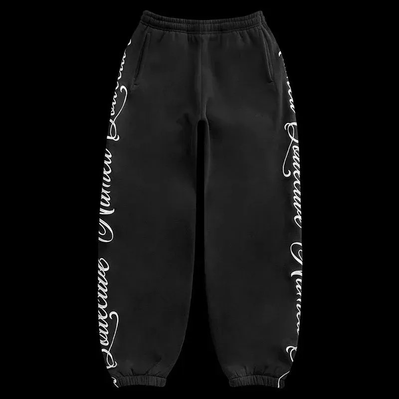 Gothic Letter Embroidery Zip-Up Hoodie & Sweatpants Set  Y2K Hip Hop Casual Streetwear