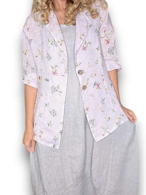 Helga May: Linen Suit Jacket - Windy Bloom Lavender
