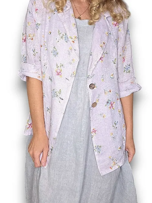 Helga May: Linen Suit Jacket - Windy Bloom Lavender