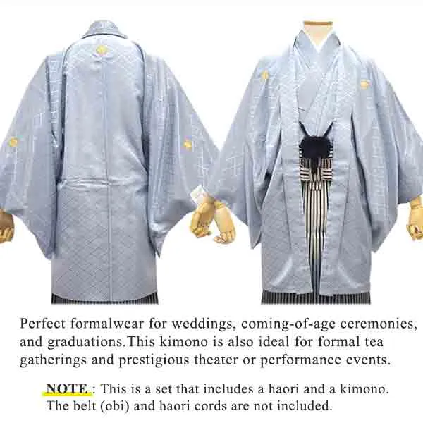 Men's Formal Kimono and Crested Haori Coat 2-Piece Set ＜Gray＞