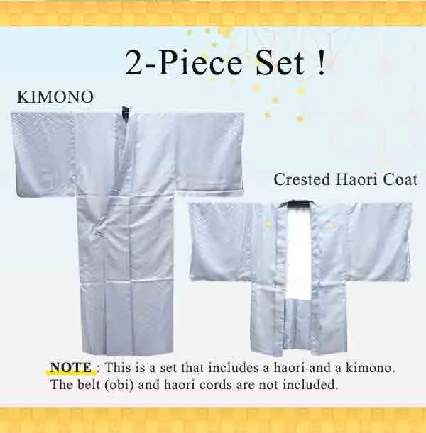 Men's Formal Kimono and Crested Haori Coat 2-Piece Set ＜Gray＞