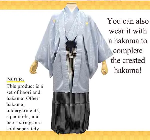 Men's Formal Kimono and Crested Haori Coat 2-Piece Set ＜Gray＞