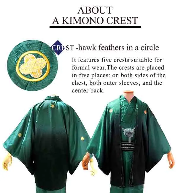 Men's Formal Kimono and Crested Haori Coat 2-Piece Set ＜Green blur＞