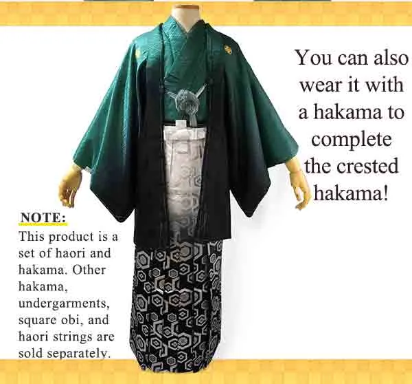 Men's Formal Kimono and Crested Haori Coat 2-Piece Set ＜Green blur＞