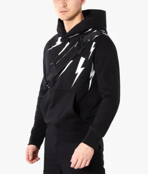 Off-Set Fair-Isle Thunderbolt Blouson Hooded Sweatshirt With Utility Bag