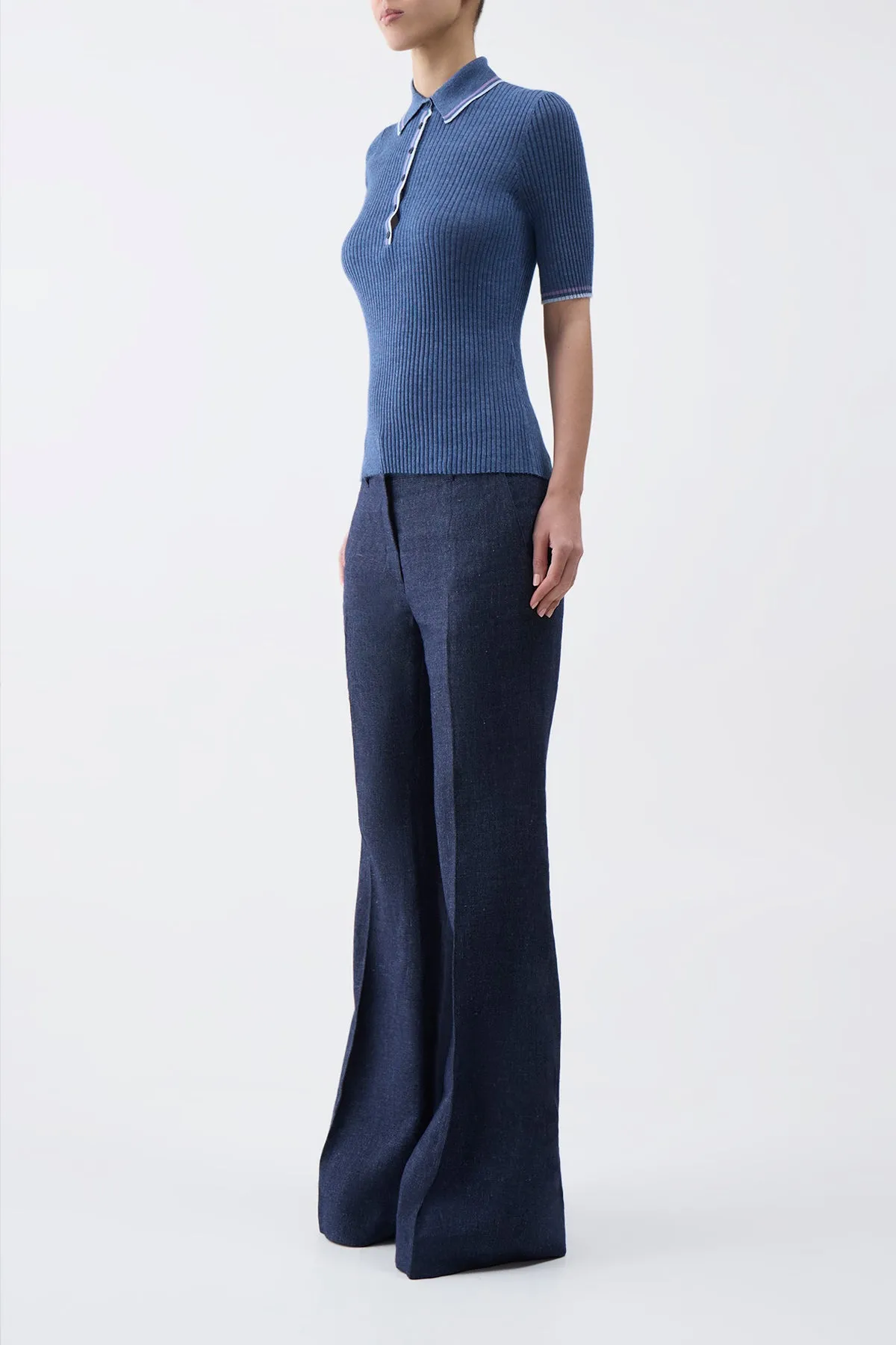 Perro Knit Polo in Denim Blue Cashmere Silk
