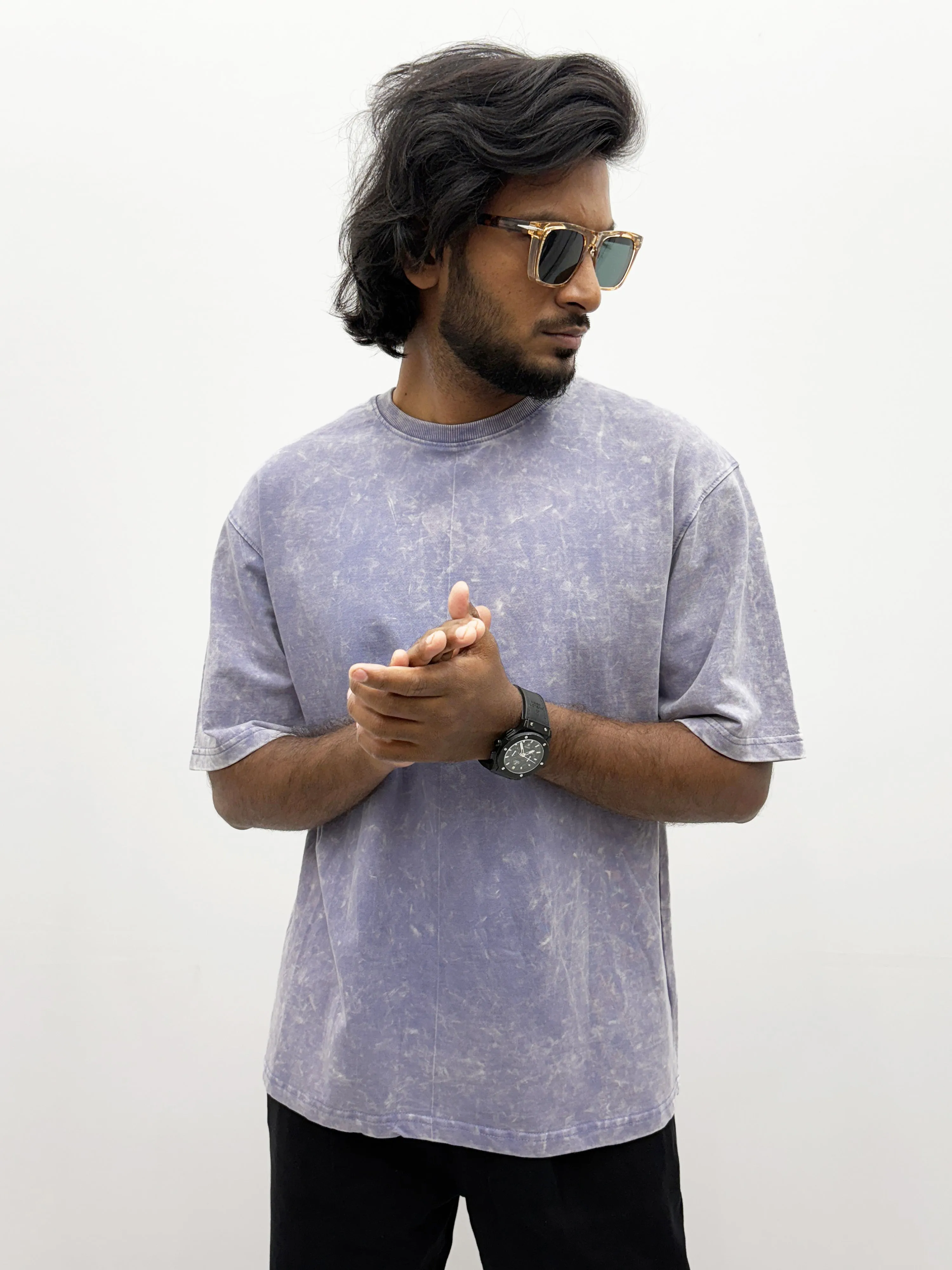 Purple Oversized Acid Wash T-Shirt