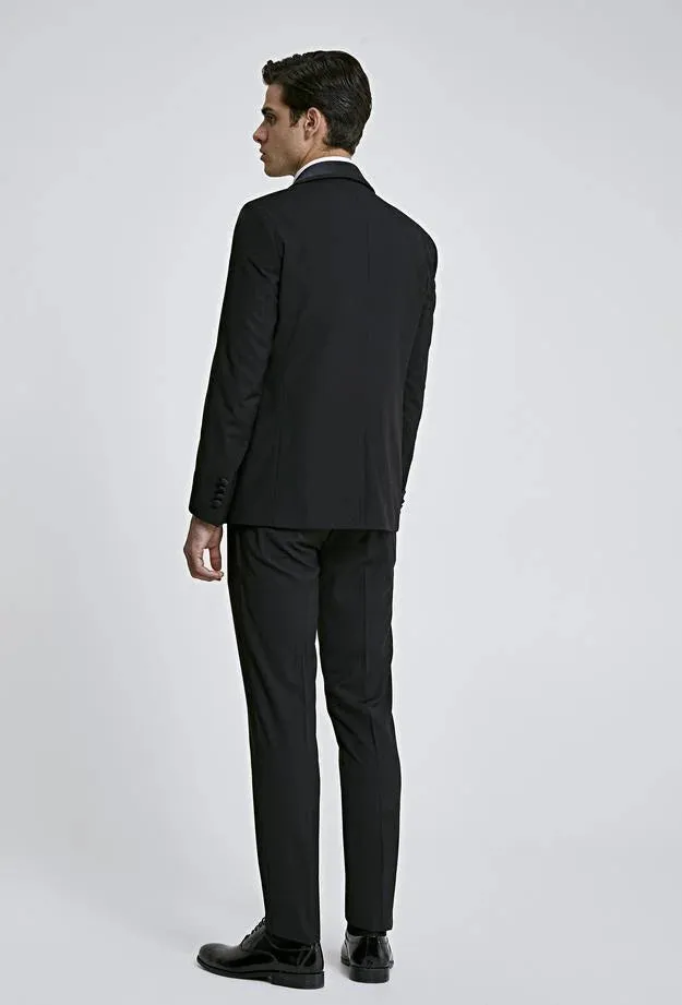 Twn Slim Fit Black Plain Tuxedo Suit with Vest