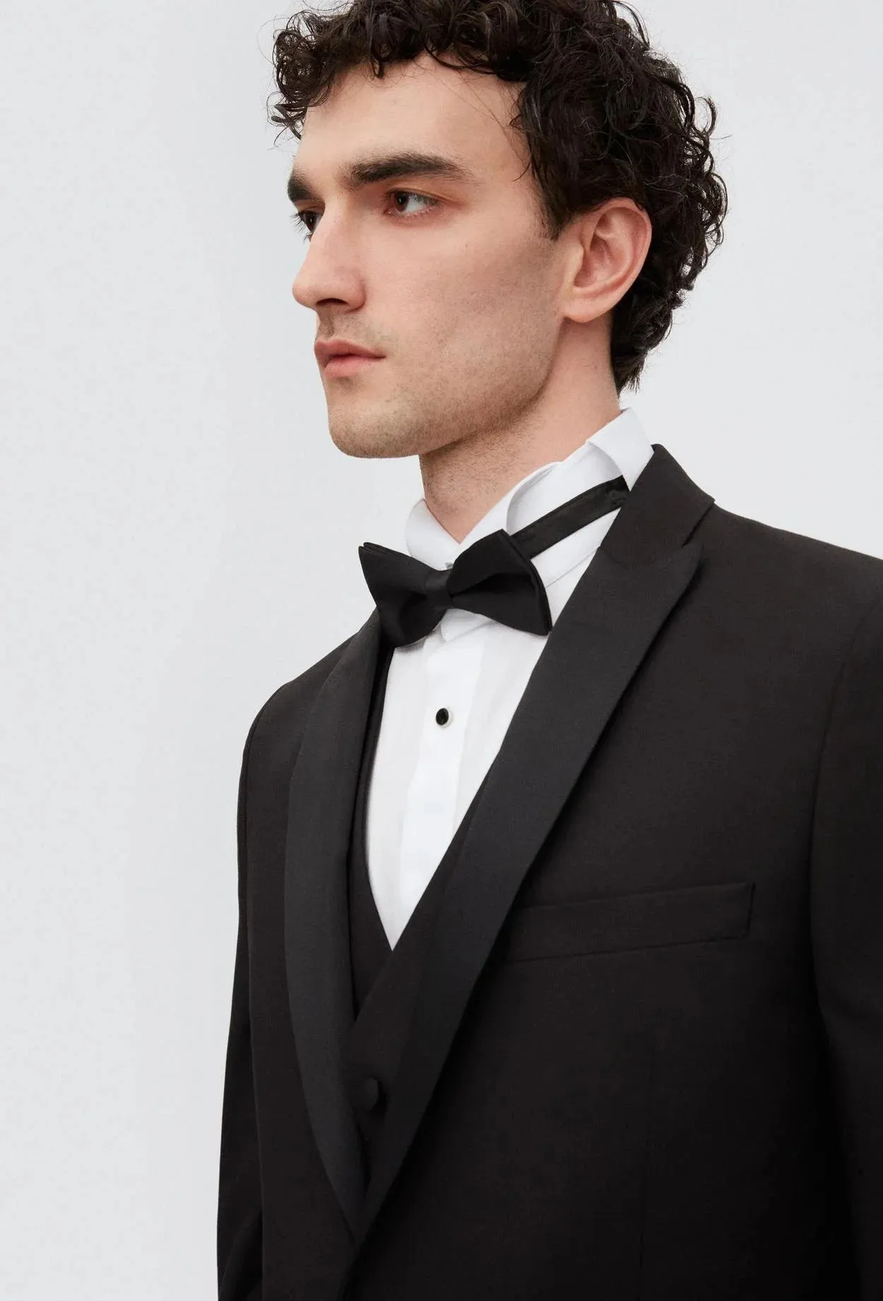 Twn Slim Fit Black Straight Collar Groom Suit & Tuxedo Vest Suit
