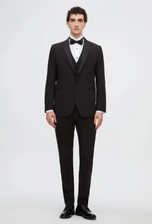 Twn Slim Fit Black Straight Collar Groom Suit & Tuxedo Vest Suit