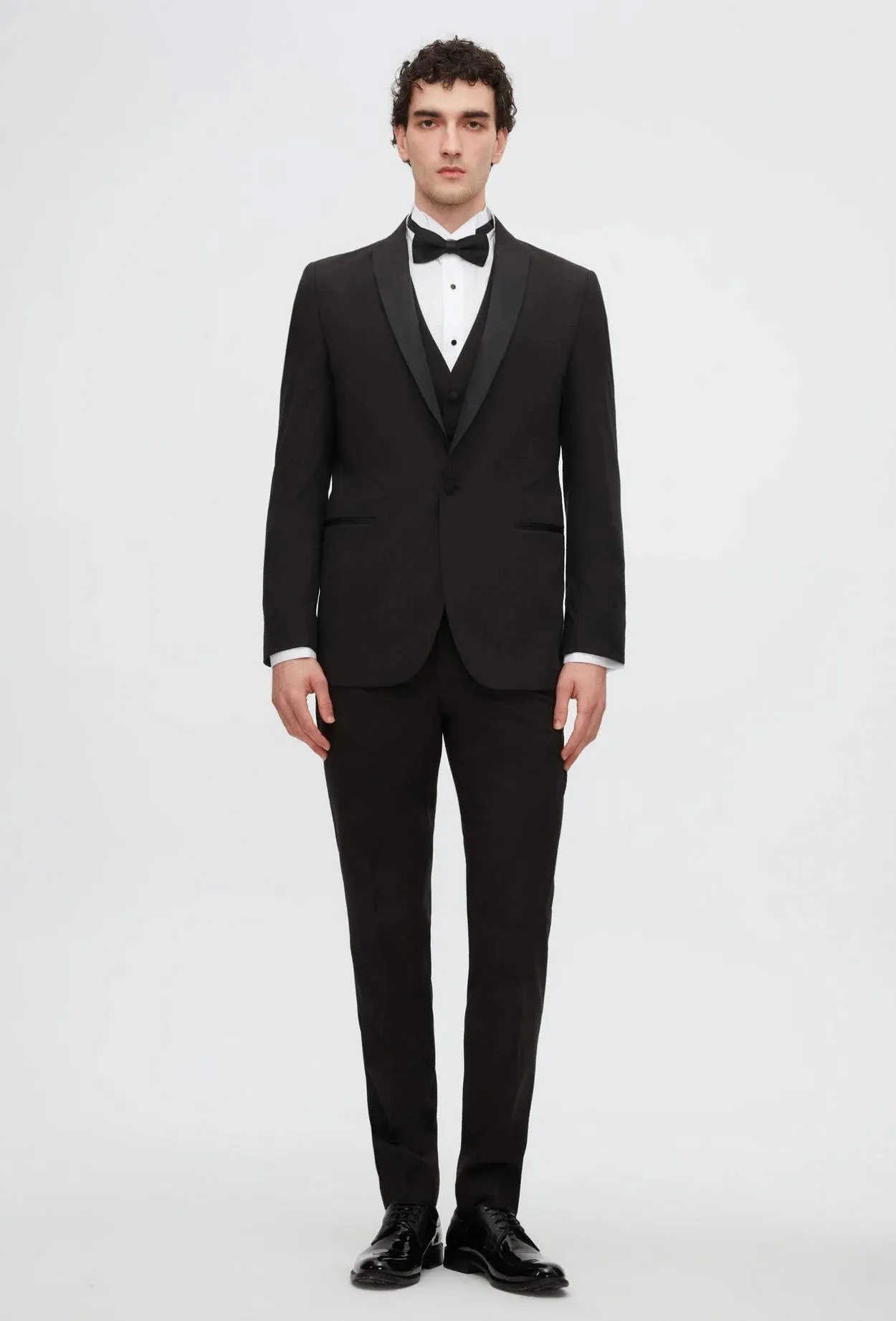 Twn Slim Fit Black Straight Collar Groom Suit & Tuxedo Vest Suit