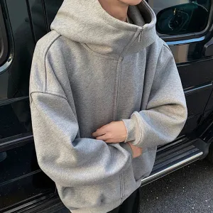 Wiaofellas  -  Fashion Solid Color Hooded Sweatshirt Men's Streetwear Spring Autumn Long Sleeve Hoodie New Zipper Loose Vintage Hoodies
